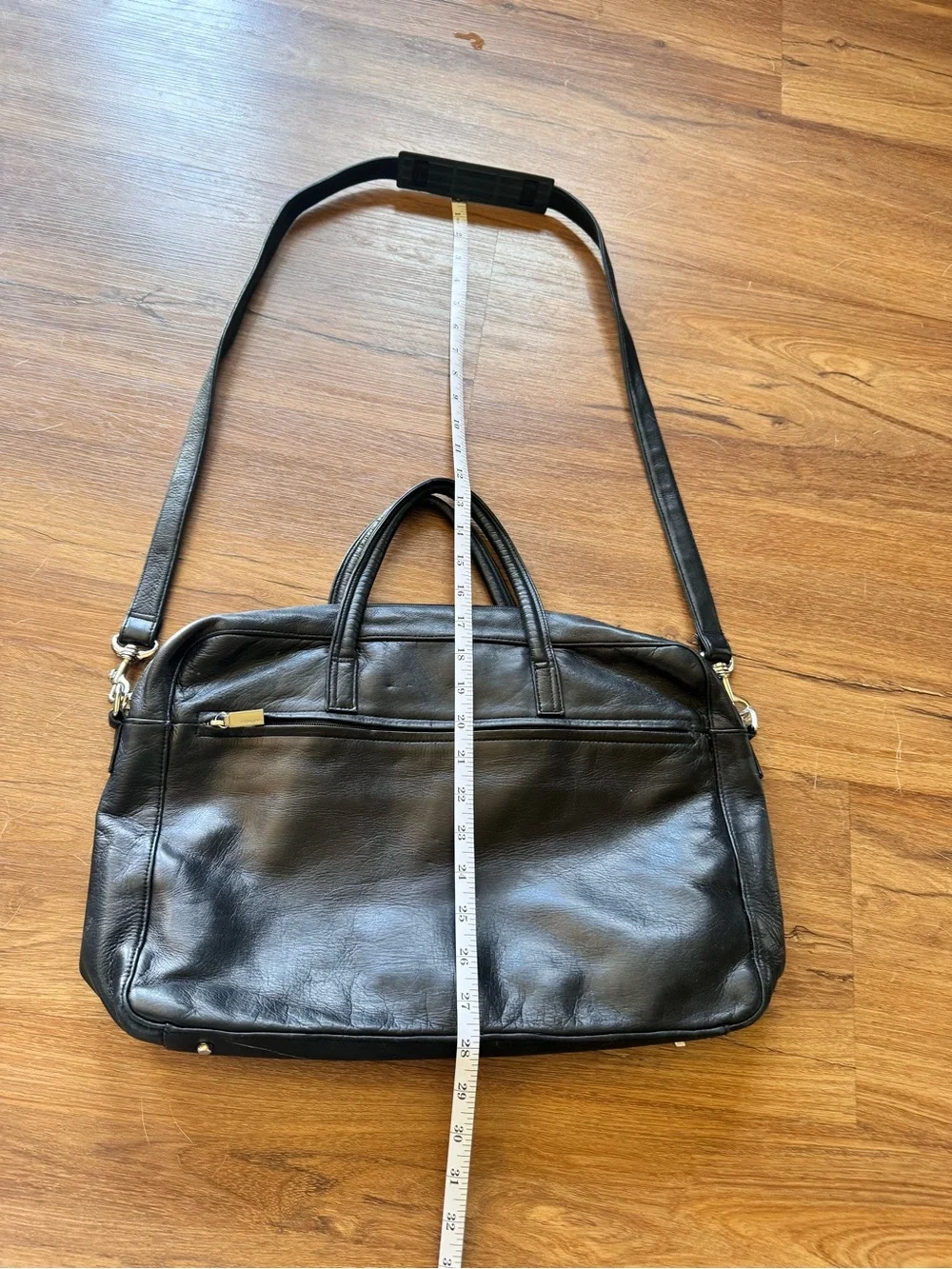PERLINA Black Leather Laptop Handbag Purse Tote